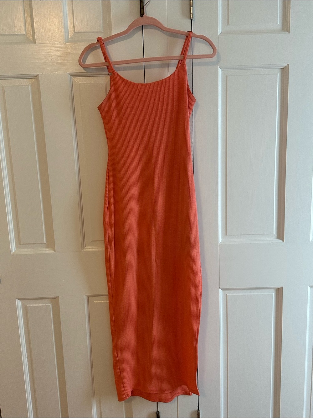 Tyche Coral Ribbed Midi Slip Dress